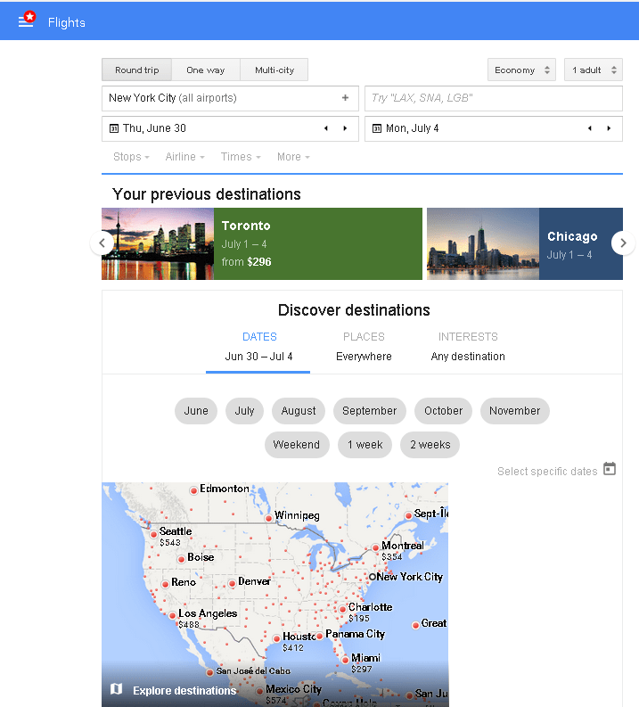 Google Flights Screenshot